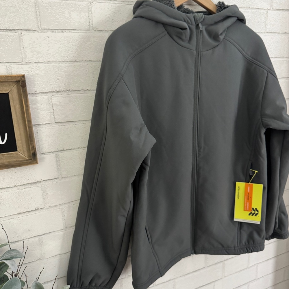 ALL IN MOTION Men’s Gray Hooded Softshell Fleece Jacket - Picture 3 of 11